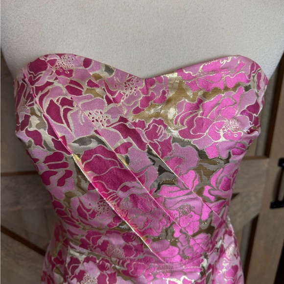 Lilly Pulitzer Raya pink and gold strapless silk blend dress Size 6 - Picture 3 of 13